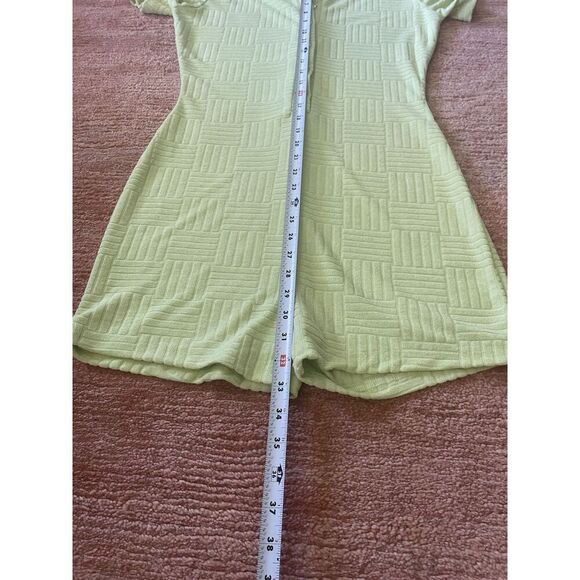 Lime Green Textured Romper Polo Collar Button Front Stretch Women’s Size M - Picture 3 of 8